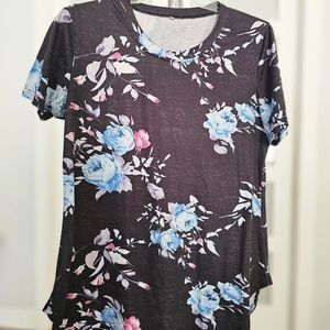 080. Floral Black and Blue Women's Top